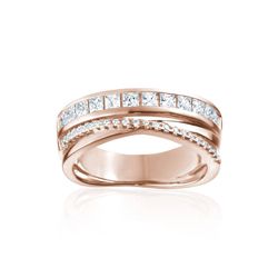 Rose Gold plated sterling silver CZ Ring - Cross-over AP-R79 Rose Gold plated sterling silver CZ Ring - Cross-over AP-R79